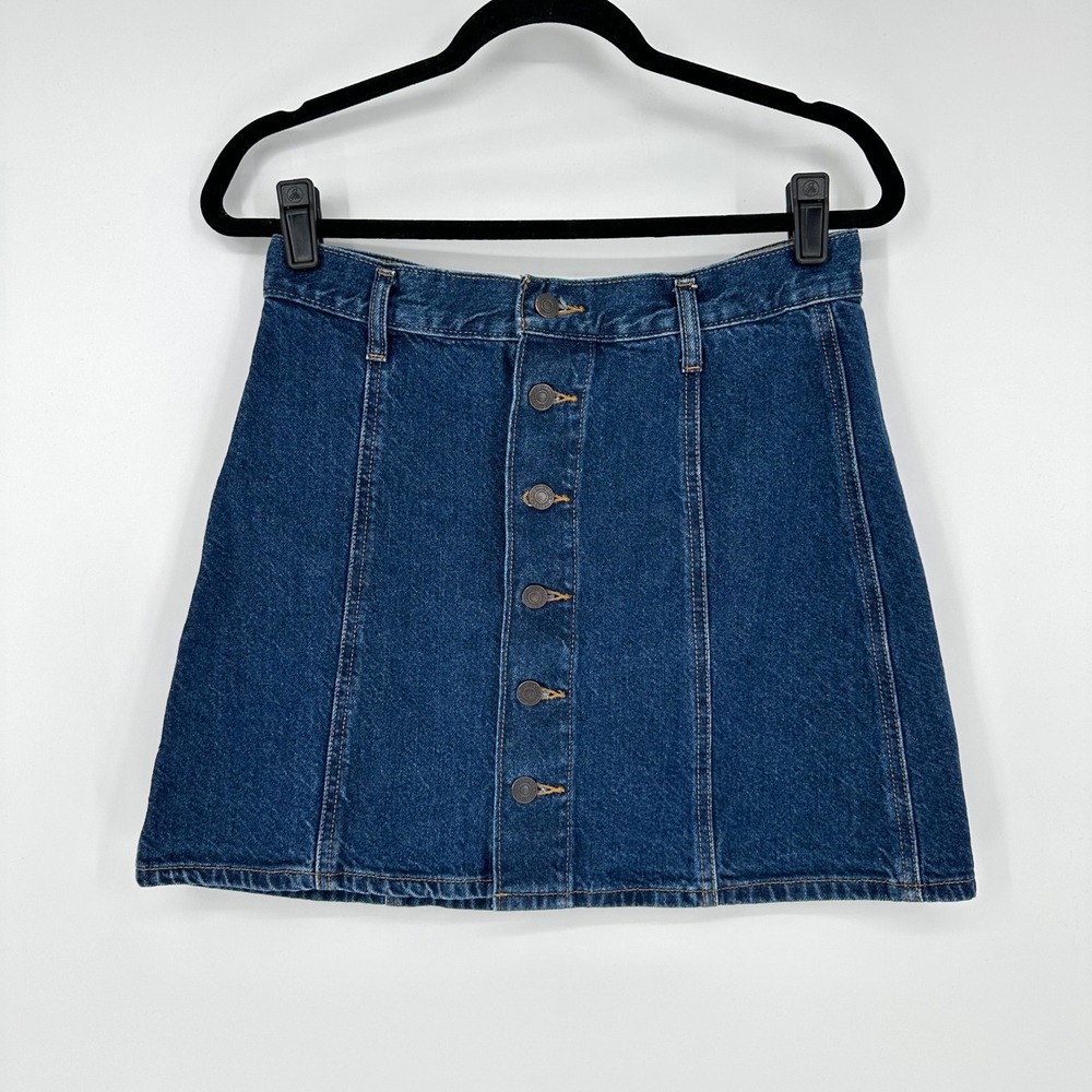 Levi's A Line Blue Denim Button Up Short Mini Skirt Women's 29